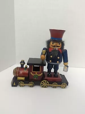 Vintage Holiday Wooden Nutcracker Conductor Statue On Train • $40