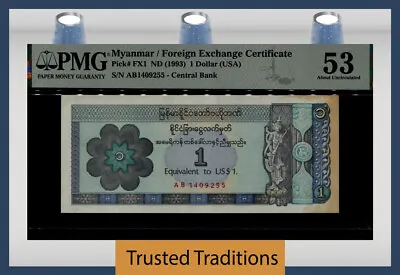 Tt Pk Fx1 Nd (1993) Myanmar / Foreign Exchange 1 Dollar (usa) Pmg 53 About Unc. • $12.99