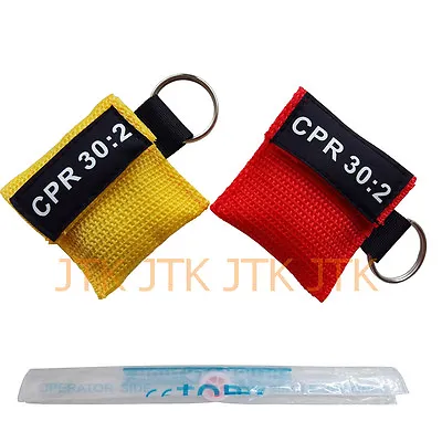 2 Pcs Cpr With Keychain Cpr Face Shield Aed Yellow & Red Pouch Cpr 30:2 Aed • £2.28