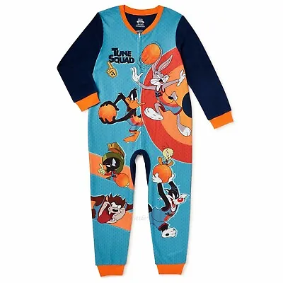Space Jam Boys Pajamas Union Suit One Piece Tune Squad Size 4-12 Bugs Bunny Taz • $23.85