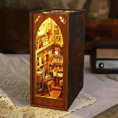 DIY 3d Wooden Puzzle Book Nook Shelf Insert Kit Miniature Fairy Tale Decor LED^ • £36.60