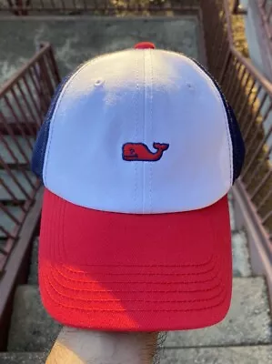 Vineyard Vines Snapback Cap Hat Red White Blue Whale Logo Graphic 4july Embroid • $8.74