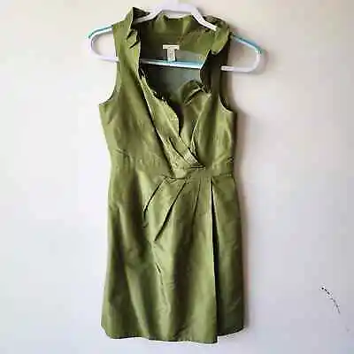 J. CREW Green Blakely Silk Taffeta Sleeveless Dress Knee Length Ruffled 4P EUC • $39.88