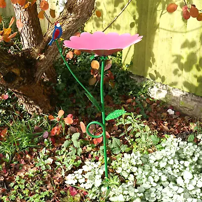 Bird Feeder Bird Bath Pink Flowers Garden Ornament Lily  Lawn Stake Yard Art NEW • £9.29