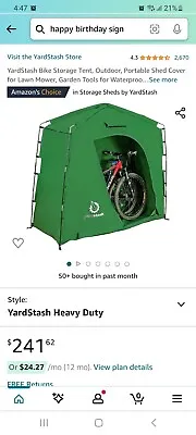 YardStash Bike Storage Tent Outdoor Portable Shed Cover For Lawn Mower Garden • $130