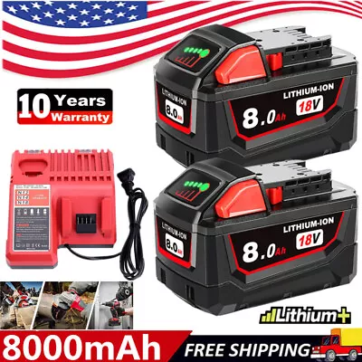 48-11-1860 Charger & 2PACK 8 Ah Battery 18V For Milwaukee M18 18 Volt 48-11-1812 • $64.98