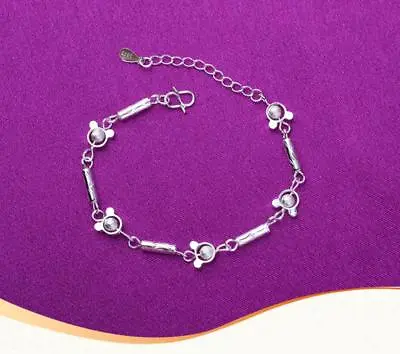 Silver SP Disney Minnie Mouse Charm Bead Chain Cuff Bracelet • $8.99