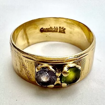 Vintage 14K Solid Yellow Gold Amethyst Peridot Ring Initials NJ Engraved 2.78g • $149