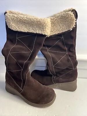 Bongo Women's Size 7 Brown Suede Faux Shearling Knee High Boots Y2K B10496 • $19.12