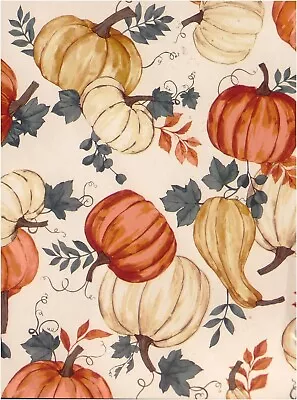 Autumn PEVA Vinyl Tablecloth Flannel Back White Orange Pumpkin Fall Print 52x90 • $13