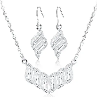 925 Silver Fashion Wedding Women Charms Earring Necklace Set Jewelry Hot • $2.70