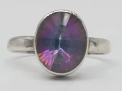 925 Silver & Mystic Topaz Inlaid Ring Size 8 • $9.99