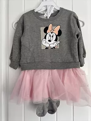 NEW Disney Baby Minnie Mouse Gray Sweatshirt Pink Tutu Dress W/Tights 24 Months • $19.99