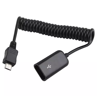 Micro USB 5 Pin To USB 2.0 Female OTG Data Charging Coiled Cable Connector 1m • £5.95