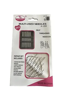 18 Multi-Use Self Threading Needle Kit Including Upholstery Needles • £1.89