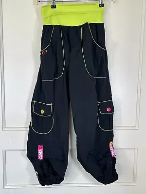 Zumba Fitness Women’s Roll Down Cargo Pants Black Neon Green Small • £23.44