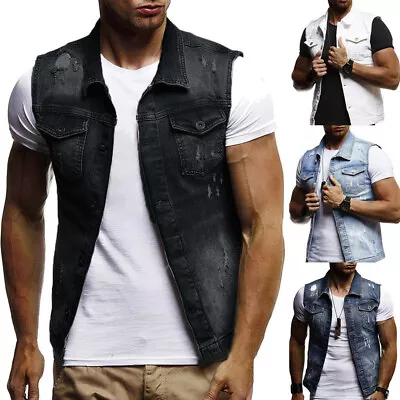 $35.19 • Buy Men's Casual Button Up Denim Vest Vintage Sleeveless Jeans Vest Jacket