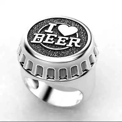 Size 12 Silver Tone  I Love Beer  Ring • $10