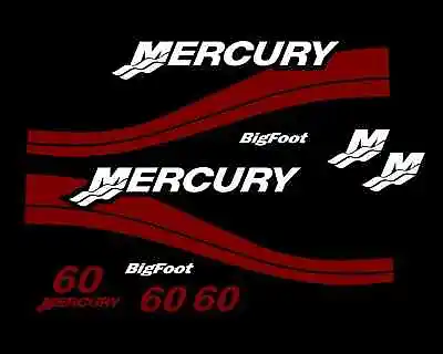9pc Outboard Decal Kit Fits MERCURY 60HP Bigfoot Boat Fishing Cowling Maroon M60 • $36.95
