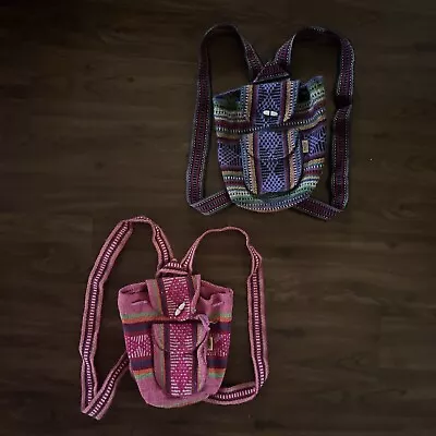 Lot Of 2- Artesanias Mr Pinzon Mexico Woven Drawstring Boho Hippie Bag Backpack • $24.99