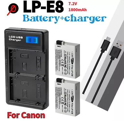 2x 1800mAh LP-E8 Battery + Charger For Canon EOS 700D 550D 650D Camera 600D DSLR • £18.49