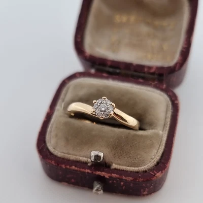 £195 • Buy Vintage 18ct Gold 0.1ct Diamond Cluster Solitaire Style Ring 750 18k DIA