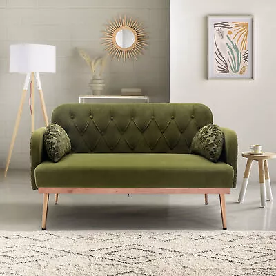 Velvet Sofa Accent Sofa Loveseat Sofa With Metal Feet Sofa Bed With 2 Pillows • $387.98