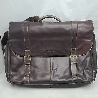 VTG Samsonite Brown Leather Messenger Bag Laptop W/ Shoulder Strap 17” X 13” • $39.99