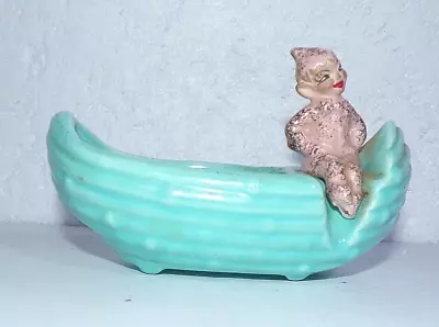 Vintage GILNER Pottery Pixie Elf Sitting On Boat Pixy Flower Plant Planter • $19.99