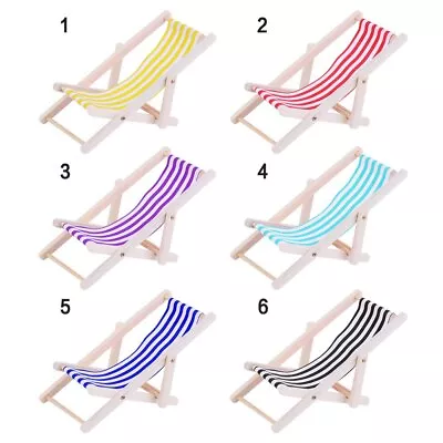 3PC Doll House Miniatures 1:12 Scale Furniture Foldable Beach Chair Outdoor Wood • $10.29