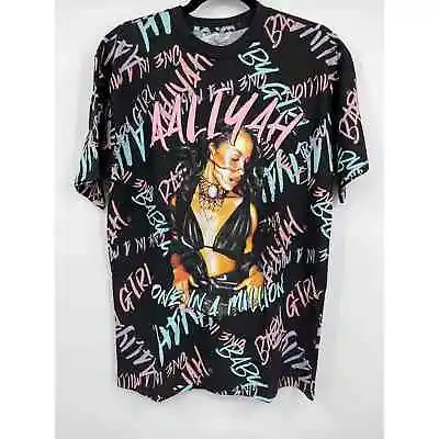 Aaliyah One In A Million Black Graphic T-Shirt Short Sleeve Women's Large NEW • $34.18