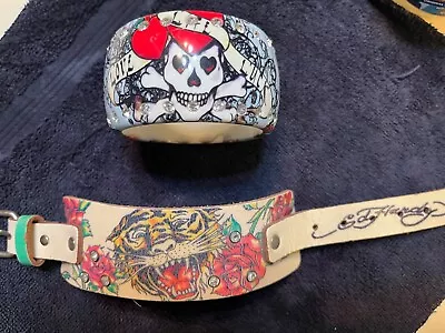 Lot Of 2---1 Ed Hardy Leather Cuff And 1  Ed Hardy-like  Bangle Bracelet • $22