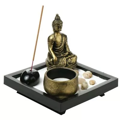 Sitting Buddha Zen Garden Candle Holders Natural Stone Rattan Incense Xmas Gift • £10.69