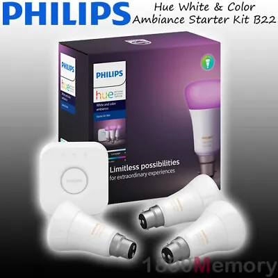 $329 • Buy Philips Hue White & Color Ambiance Starter Kit B22 LED Bulb WiFi Zigbee 240V AC