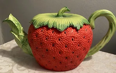 Vintage Made In Italy Strawberry Teapot Textured Design  Decorative • $45