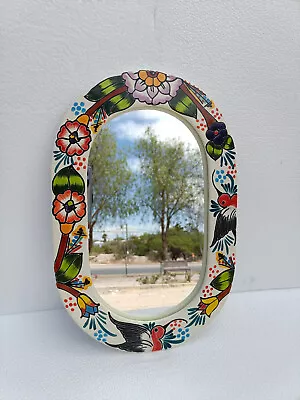 TALAVERA MIRROR Bathroom Wall Decor Vanity Mexican Pottery Folk Art Hanging • $99