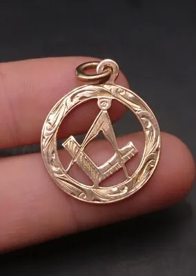 Vintage English 9ct Rose Gold Masonic Mason's Symbol Pendant. Quality. 🇬🇧 • £150