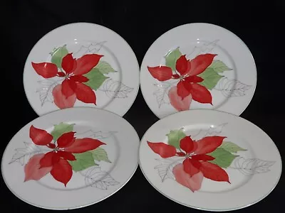 4 Block Spal Watercolors Poinsettia Mary Lou Goertzen Salad Plates (C) • $24.99