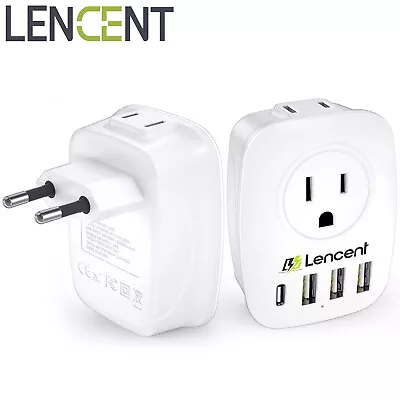  European Travel Plug Adapter Multi Outlet 4 USB For US To EU Italy Spain France • $13.94