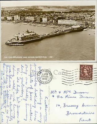 Eastbourne Pier Esplanade & Downs 6709 RP Real Photo GB 1956 Cancel • £5.10