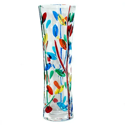 Murano Glass Vase Multi Coloured Flower Hand Made Millefiori 19cm High • £29.95