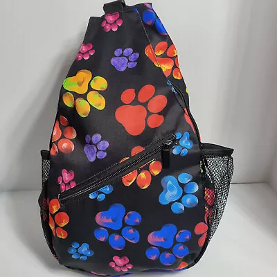 GreaterGood Paw Print Sling Backpack Rainbow Blue Or Multi 9  X 15.5  X 3  • $34.93