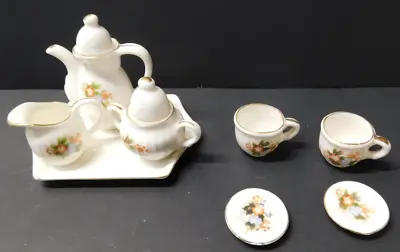 8 Piece Miniature Porcelain Blue And Brown Flowers Gold Trim Play Tea Set • $5.95