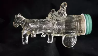 Vintage Glass Figural Horse Drawn Barrel Style Carriage Candy Bottle - Unique!! • $17.50