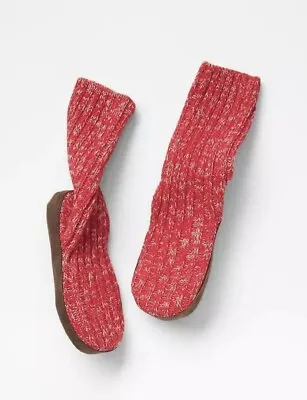 Baby GAP Slipper Socks With Faux Suede Sole & Red Marl Ribbed Knit -UK Kids 7/8 • £7.20