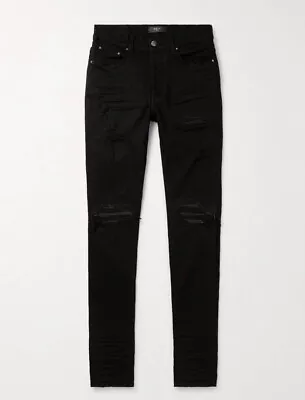 AMIRI - MX1 Skinny-Fit Leather-Panelled Distressed Jeans • $625