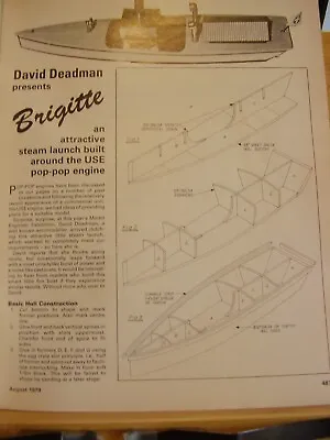 Original Vintage  Model Boat Plan 1979 Brigette Steam Launch Pop Pop  Basic • $12.62