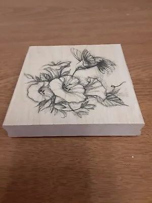 New Hummingbird & Morning Glory Flowers Wood Mounted Rubber Stamp By Inkadinkado • $14.99