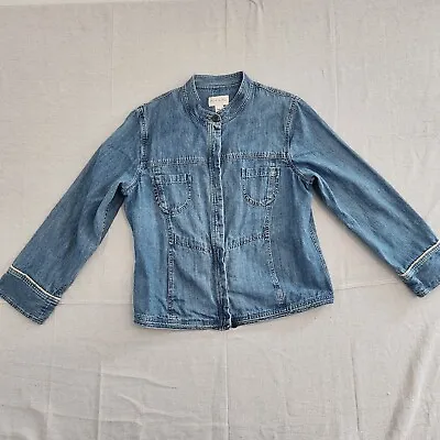 J.Jill Denim Out Of The Blue Jean Jacket Womens Medium Cotton Mandarin Collar • $21.90