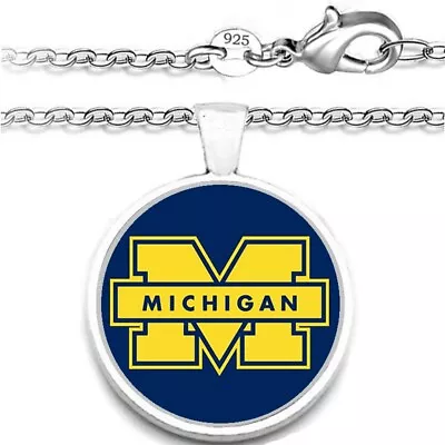 Michigan Wolverines Womens Silver Chain Link Necklace With Pendant A1 • $20.95